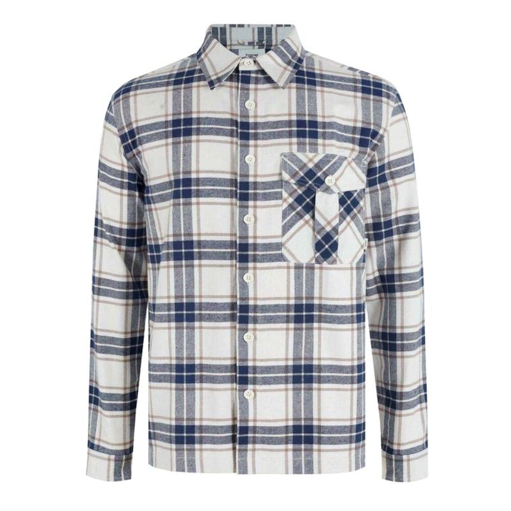 Firetrap Mens Anthm Plaid Pocket Long-Sleeved Shirt / Warm White
